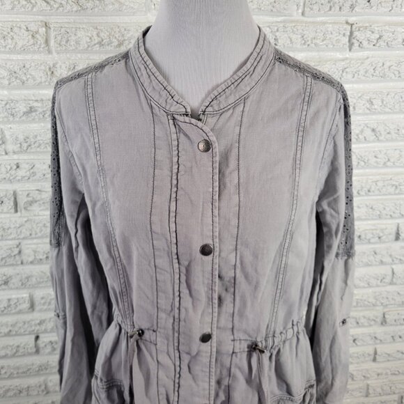 Maurices Womens Jacket XL Gray Linen Cotton Eyelet Zip Snap Up Casual GRA6E - Picture 3 of 11